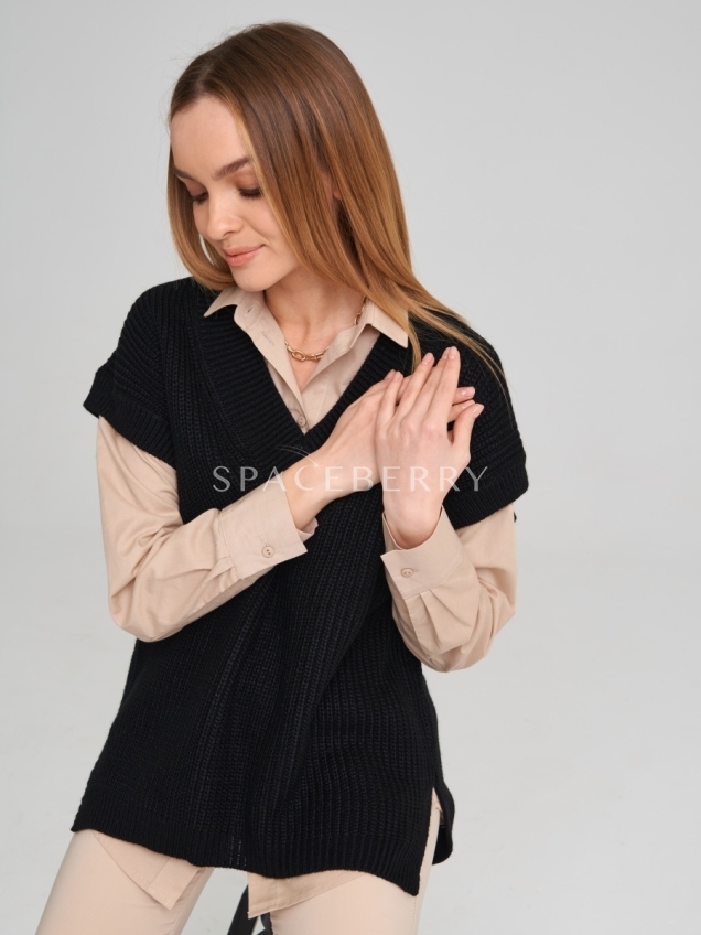 Женский вязаный джемпер оверсайз, жилет